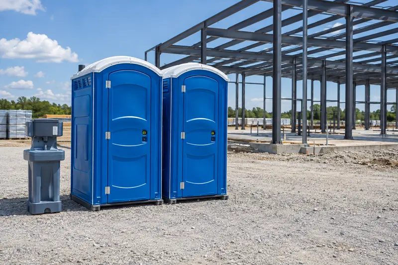 Portable facilities beside a building frame