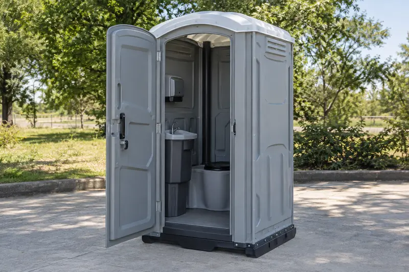Upgraded restroom cabin shown with its interior