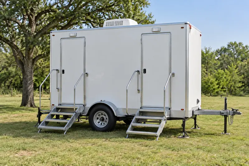 Restroom trailer with several entrances